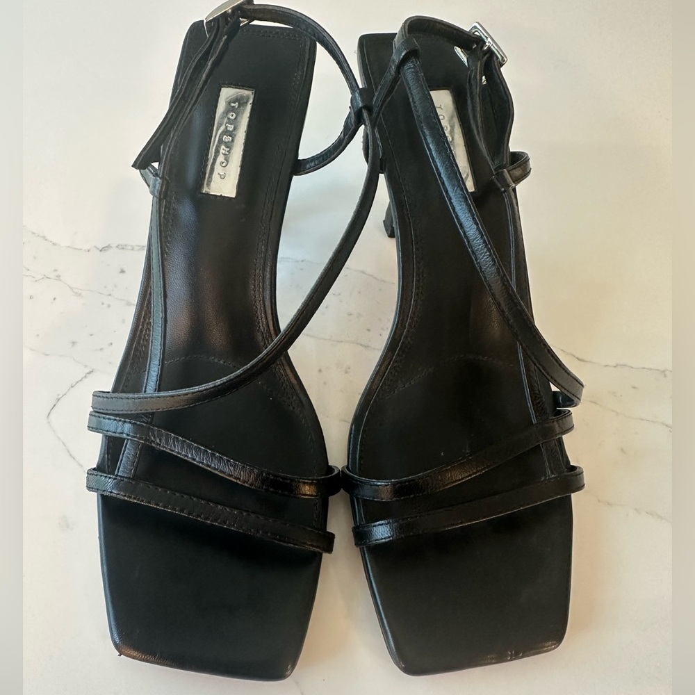 Topshop Women's Black Strippy Square Toed Sandals Size 37